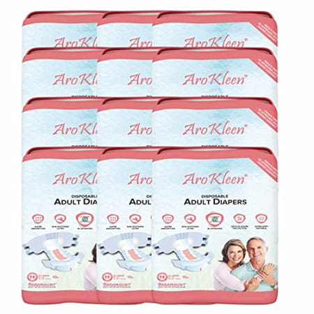 Arokleen Adult Diaper Tape Style Extra Large (Waist Size:127 Cm-170 Cm) 10 Pcs Per Packet Pack Of 12