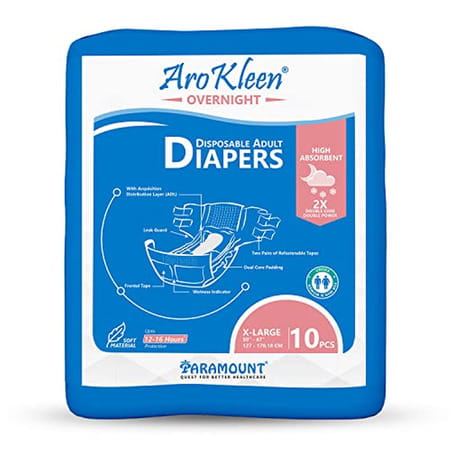 Arokleen Overnight Adult Diaper Tape Style Extra Large (Waist Size:127 Cm-170.18 Cm) 10pcs Pack Of 1