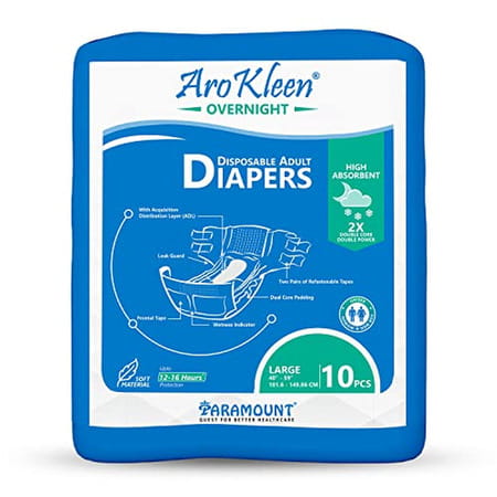 Arokleen Overnight Adult Diaper Tape Style Large (Waist Size: 101.6 Cm-149.86 Cm) 10pcs Pack Of 1