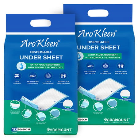 Arokleen 90 X 60 Cm Patient Disposable Underpads Super Absorbent Polymer 10pcs (Pack Of 2)