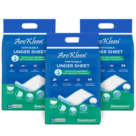 Arokleen 90 X 60 Cm Patient Disposable Underpads Super Absorbent Polymer 10pcs (Pack Of 3)