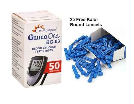 Dr Morepen Bg 03 Blood Glucose 50 Test Strip With 25 Free Kalor Round Lancets