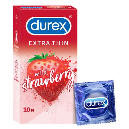 Durex Extra Thin Wild Strawberry Flavoured Condoms For Men -10s