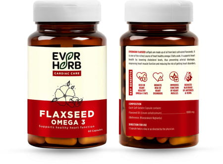 Everherb (By Pharmeasy) Flaxseed Omega 3 - Essential Fatty Acids - Healthy Heart - Bottle Of 60