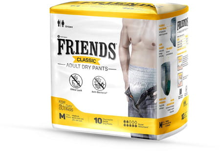 Friends Classic Adult Diapers Pants Style - 10 Count (M) Waist 25-48 Inch