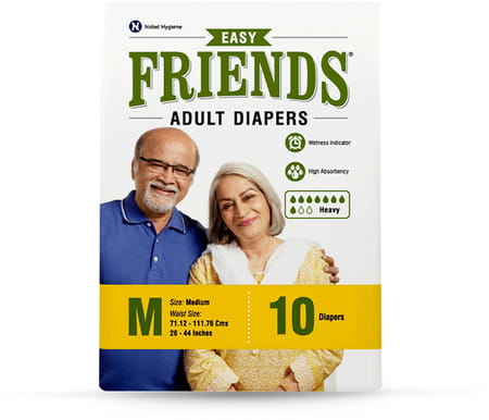 Friends Easy Adult Diapers Tape Style 10 Count (M) Waist Size 71.12-111.76 Cms(28-44 Inch)