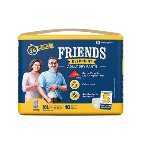 Friends Overnight Adult Diapers Pants Style - 10 Count (Xl-Xxl) Waist 30-56 Inch