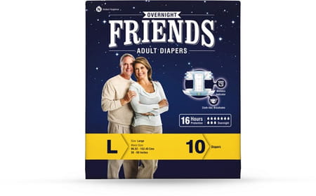 Friends Overnight Adult Diapers Tape Style - 10 Count (L) Waist 83-152 Cm(32.68-59.84 Inch)