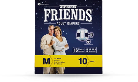 Friends Overnight Adult Diapers Tape Style - 10 Count (M) Waist Size 72 - 130cm (28.35 - 51.18 Inch)