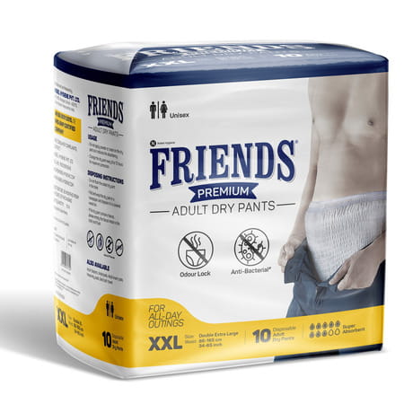 Friends Premium Adult Dry Pant Style Xxl 34-65 Inch Adult Diaper Pack Of 10