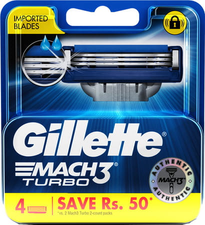 Gillette Mach 3 Turbo Manual Shaving Razor Blades Packet Of 4 (Cartridge)