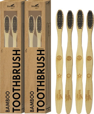 Imvelo Bamboo Toothbrush With Charcoal Activated Soft Bristles (Adult- Pack Of 4)