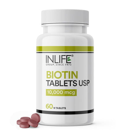 Inlife Biotin 10000mcg Tablets Vitamin B7 For Hair Growth Supplement - 60 Tablets For Men And Women