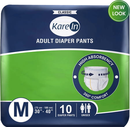 Kare In Classic Adult Diaper Pants Medium 75 - 100 Cm (30"- 40") Unisex Elastic Waist 10 Count