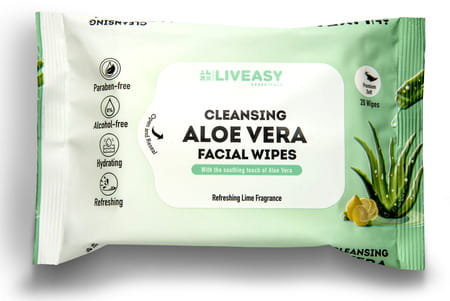 Liveasy Essentials Cleansing Aloe Vera Refreshing Lime Facial Wipes 20'S