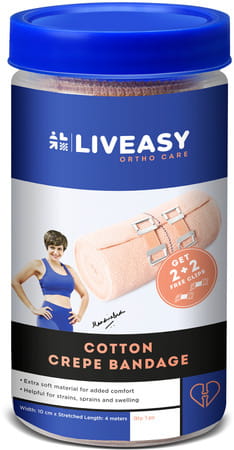 Liveasy Ortho Care Cotton Crepe Bandage - Reduces Strain Sprain & Swelling - 10 Cms X 4 Meters