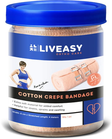 Liveasy Ortho Care Cotton Crepe Bandage - Reduces Strain Sprain & Swelling - 6 Cms X 4 Meters