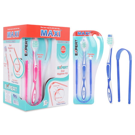 Maxi Expert Toothbrush & Tongue Cleaner-Oral Hygiene Kit (Pack Of 12)