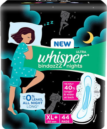 New Whisper Ultra Bindazzz Nights Xl + (317mm) 44 Sanitary Pads