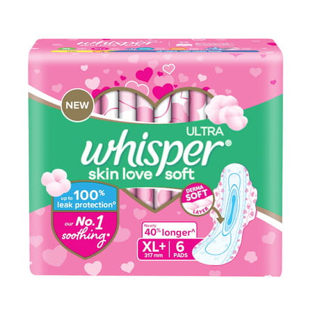 New Whisper Ultra Soft Skin Love Xl + Sanitary Napkin 6 No'S