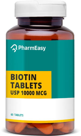 Pharmeasy Biotin 10000mcg - For Hair, Skin & Nails - Bottle Of 60