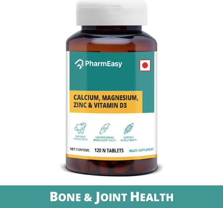 Pharmeasy Calcium Magnesium Vitamin D3 & Zinc - Bones & Dental Health - Bottle 120