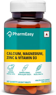 Pharmeasy Calcium Magnesium Vitamin D3 & Zinc - Bones & Dental Health - Bottle 60