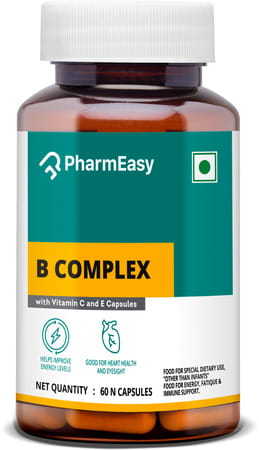 Pharmeasy Vitamin B Complex With Folic Acid - Improves Energy - Heart & Eye Health - Bottle Of 60