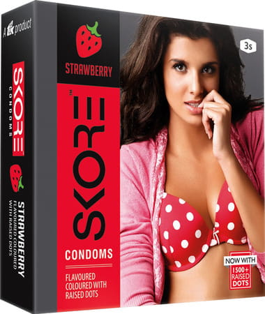 Skore Strawberry Dotted Box Of 10 Condoms