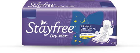 Stayfree Drymax Ultra All Nights Size Xl Sanitary Pads Packet Of 28