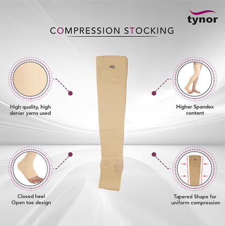 Tynor Compression Stocking Mid Thigh Classic Beige Small Pack Of 2