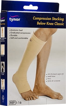 Tynor Compression Stocking Below Knee Classic Beige Medium Pack Of 2