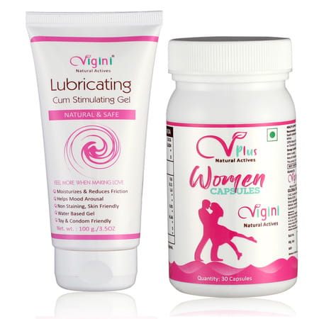 Vigini Lubricants Lube Stimulating Sensual Delay + Women Capsule Performance Booster (100ml+30 Caps)