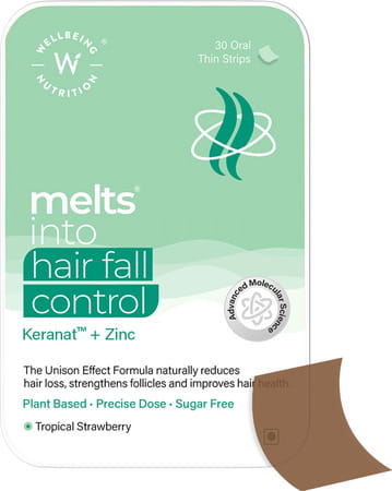 Wellbeing Nutrition Melts Hair Fall Control Keranat & Zinc Improve Volume & Thickness 30 Oral Strips