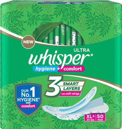 Whisper Ultra Clean Sanitary Pads For Women Xl+ 50 Napkins